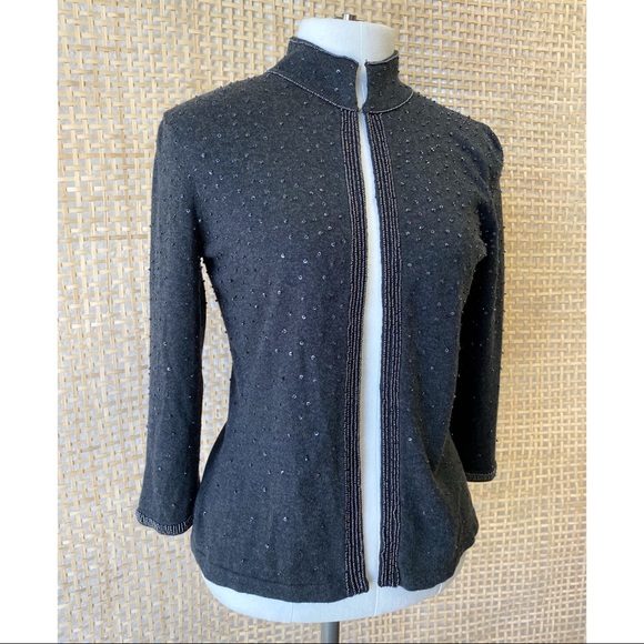 ALFANI Petite Charcoal Grey Beaded Cardigan. - Picture 2 of 8